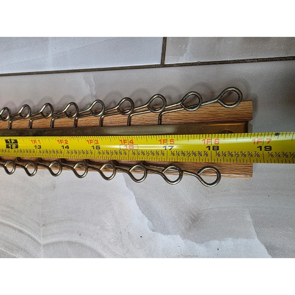 Vintage Oak Wood Brass Sliding‎ Tie Belt Rack Wall Mount Closet Organizer USA W1